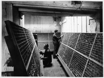 Compositors in Chinese printing office at work