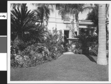 Rockery with fountain and cycads near the Huntington residence, circa 1915