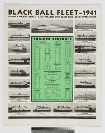 Black Ball fleet - 1941 : nineteen modern ferries - daily capacity over 21,000 cars - 280,000 passengers