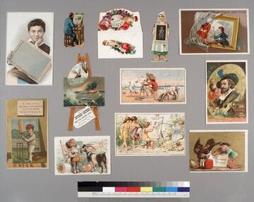 Ninety-one chromolithograph trade cards and advertisements