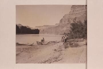 Fleet of fold-flat boats used by Rainbow-Bridge-Monument-Valley Exp. from 1933-1938 and taken by Nevills for use with some of his early dude trips