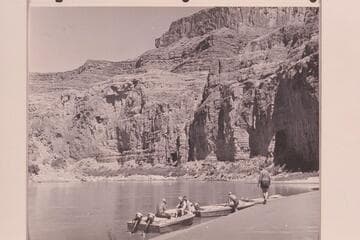 Boats and crew above President Harding Rapid. L to R: Sanderson, Desloge, Cutler, Belknap and Visbak