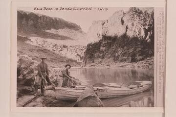 The boats were built from designs sent them by Stone and were copies of the Galloway-Stone design but made heavier. "The 'Edith' is now at the Visitor Center in the patio with the 'Wen,' 'Esmeralda,' Glenn and Stones boat." (Dan Davis, 1957, Nov. 14)