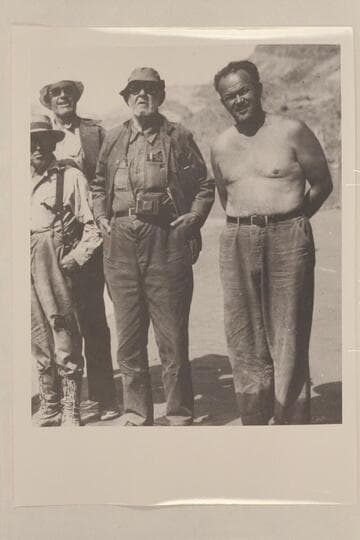 Julius F. Stone after completing the Glen Canyon trip in 1938. On his right are Dr. Inglesby and William Chryst, and on his left is Dr. Russell Frazier