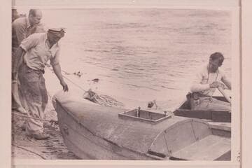Left to right: Phil Lundstrom; Buzz Holmstrom; Amos Burg. Green River, Wyoming