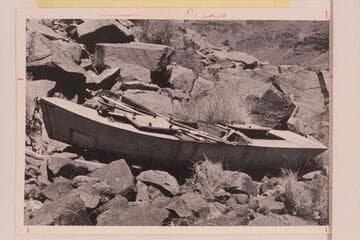 The "Ross Wheeler." built by Bert Loper for Charles Russell in 1914 and abandoned at Bass Cable in 1915. She made the water traverse from Greenriver to Bass Cable with extended stops at Hite, Badger Creek Rapid, and below Pipe Creek