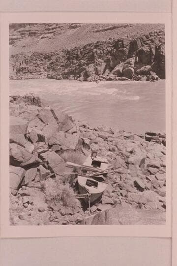 The "Ross Wheeler" built by Bert Loper for Charles Russell in 1914 and abandoned at Bass Cable in 1915. The boat was sheet metal and was built at Greenriver, Utah