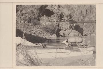 The "Esmeralda II" moored at the beach above Bright Angel Creek. The small floats aft were for emergency