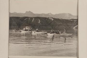The 1947 Nevills fleet of skiffs at Pierces Ferry after the traverse of the canyon in July