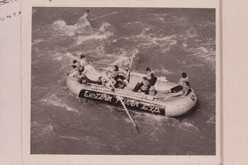 A Jack Currey oar-powered raft in School Boy Rapid at Mile 204.7 in Split Mountain