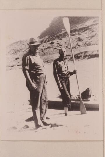Ernest Josephine with Charles Mann and his kayak at Hite.  Mid-October.  Josephine is brother-in-law of Arth Chaffin.  Arth's sister Nell made the picture