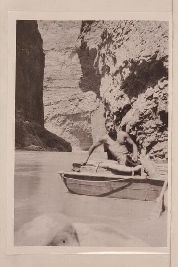 Lint in the "Boulder." Marble Canyon. Below Vaseys Paradise. The "Boulder" had a flat deck. The other three boats had crowned decks