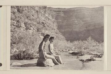 Mrs. Paul B. (Jimmie) Meadows; Elaine Frost. Foot of Honaker Trail on the San Juan River