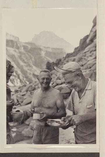 Masland (edge of print) registers amusement with Taylor and Sanderson. Diamond Creek, Grand Canyon
