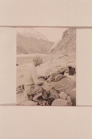 Randall Henderson pounds out his daily story during the Grand Canyon traverse of 1947