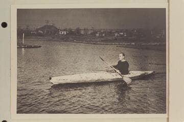 Charles F. Mann in his kayak "Flamingo" from a print owned by him