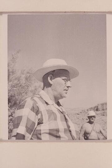 Walter Kent, 227 East Woodlawn, Danville, Illinois.  At Paria Riffle prior to departure with Georgie White for a Grand Canyon trip on the boloneys