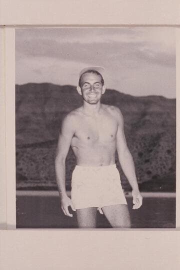 Jim Rigg at end of his first traverse of Grand Canyon. Rigg was an oarsman for the Nevills party. Near Grand Wash Cliffs