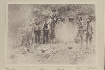 Harry McDonald in backskin clothing.  Probably in the 1880s  [6 of the figures identified on page]