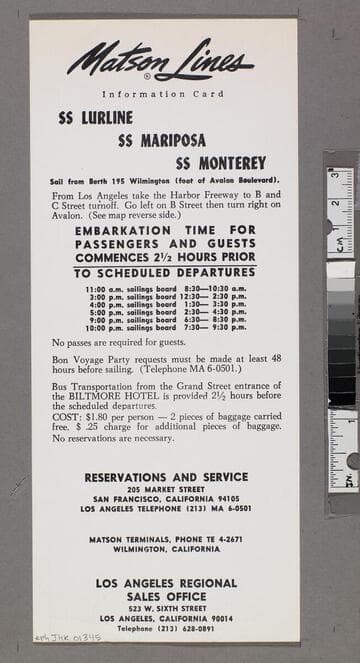 Matson Lines information card