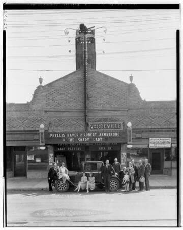 Essex Coupe and group in front of Warner's Egyptian Theatre, 2316 East Colorado, Pasadena. 1929
