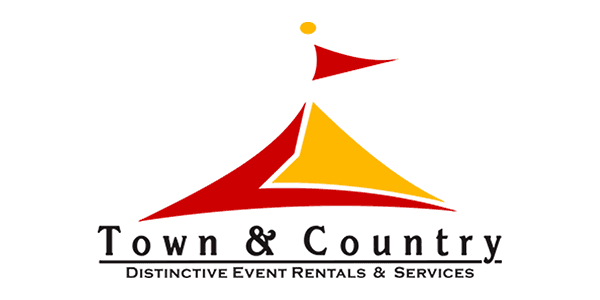 Company logo has a creative red and yellow "tent" design along with the text "Town & Country" and "Distinctive Event Rentals & Services."