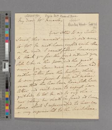 Hannah More. Letter to Selina (Mills) Macaulay