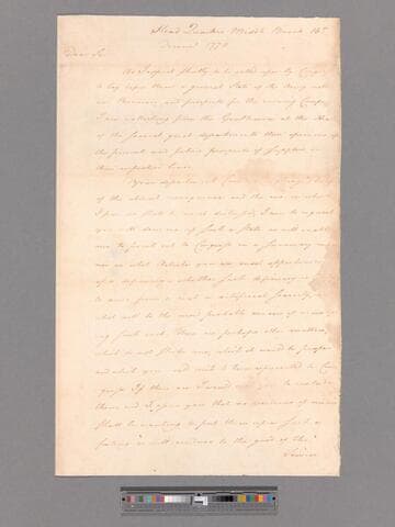 Letter from George Washington, headquarters Middlebrook, to Major General Nathanael Greene