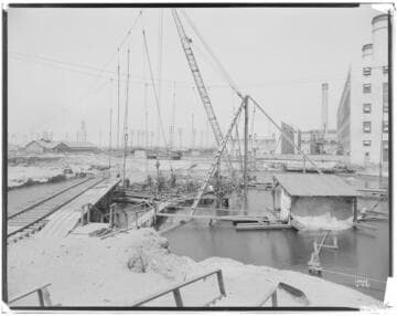 Long Beach Steam Station, Plant # 3 not 2 - Close-up of work over lake