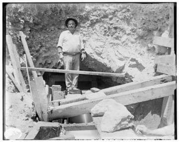 A man working on the construction of the tunnel at Mill Creek #3 Hydro Plant