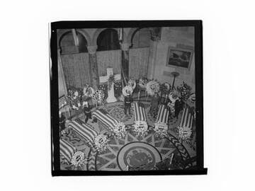 Interior view of funeral for World War II servicemen, downtown Los Angeles