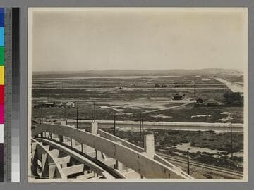 View from top of "Race Thru the Clouds" roller coaster, Venice, California
