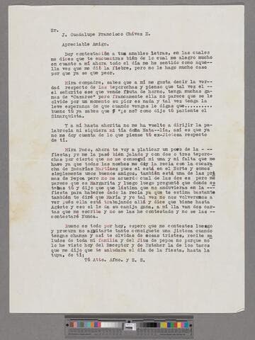 Letter from Antonio Lozano (Calvillo, Aguascalientes) to Paco Chávez Esparza (Brawley, California)