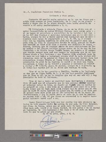 Letter from Antonio Lozano (Calvillo, Aguascalientes) to Paco Chávez Esparza (Brawley, California)