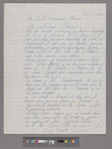 Letter from Antonio Lozano (Calvillo, Aguascalientes) to Paco Chávez Esparza (Brawley, California)