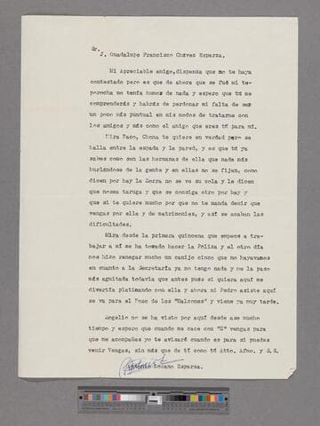 Letter from Antonio Lozano (Calvillo, Aguascalientes) to Paco Chávez Esparza (Brawley, California)