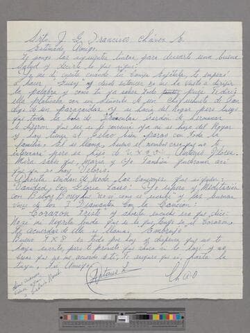 Letter from Antonio Lozano (Calvillo, Aguascalientes) to Paco Chávez Esparza (Brawley, California)