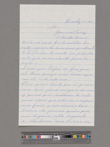 Letter from José Chávez Esparza (Brawley, California) to Paco Chávez Esparza (San José, California)