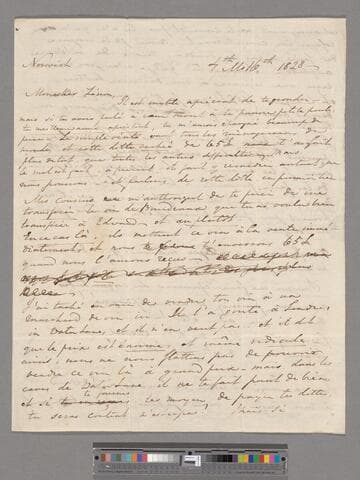 Opie, Amelia (Alderson). Letter to Lenor de Barbot