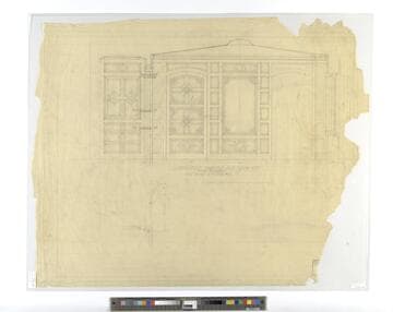 Drawing of interior titled "Elevation toward Bedroom"
