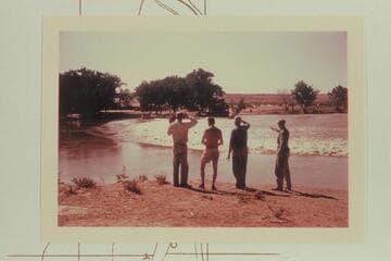 Oarsmen checking the Dam for a run. Mile 8 1/2. Frank Wright; Kent Frost; Wayne McConkie; Alf Frost