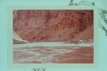 Down at head of Rapid No. 23 from the river at Mile 202.25. The side canyon at right is at Mile 200.0