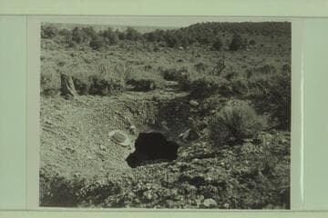 Limestone cave at middle eastern side of Fishtail Mesa near right angle No. 4 as shown on Aerial mosaic photo #104. Sent from Flagstaff Station 1962, Oct. 16; Ref. 4210