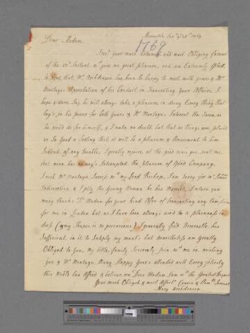 Archdeacon, Mary. Letter to Elizabeth (Robinson) Montagu