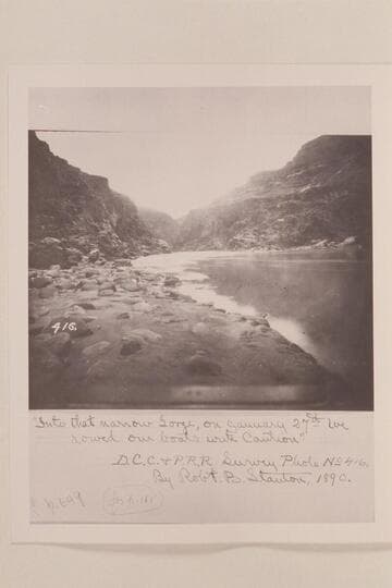 Start of the Pre-Cambrian section in Grand Canyon below Hance Rapid. Approximately Mile 77. Stanton caption