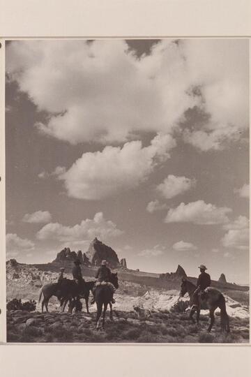 The Crouching Camel from the bench south of Cummings Mesa. Nancy Daly; Buck White-hat; F. E. Masland; Bill Belknap