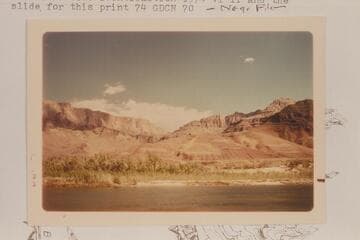 West from left bank at Mile 70.3 in Grand Canyon showing the skyline as it appears in the Stanton photo of Felix Lentien taken 1890, Jan. John Sohrweide identification 1974, June 11