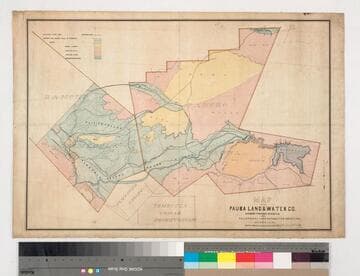 Map of the Pauba Land & Water Co. showing proposed reservoir and valley & hill land suitable for irrigation