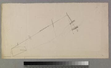 Draft of a map showing a line running South 31 1/2 degrees East from the northeast corner of an orchard : possibly Temple Block and Street