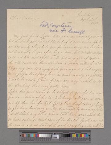 Courtenay, Frances (Finch), Countess of Devon. Letter to Elizabeth (Robinson) Montagu